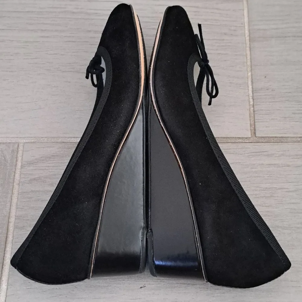 *Rare* Repetto Norma Black Suede Ballet Wedge Pumps with Bow Detail Size 5